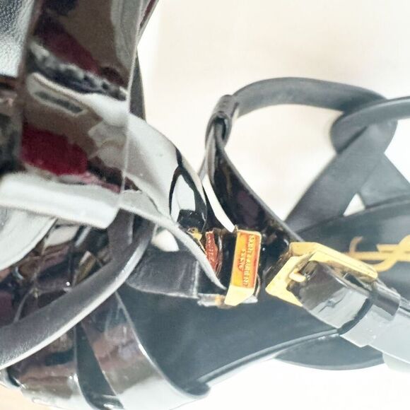 Saint Laurent Tribute Black Patent Leather Platform High Heel Sandals Size 37.5 - Picture 13 of 13